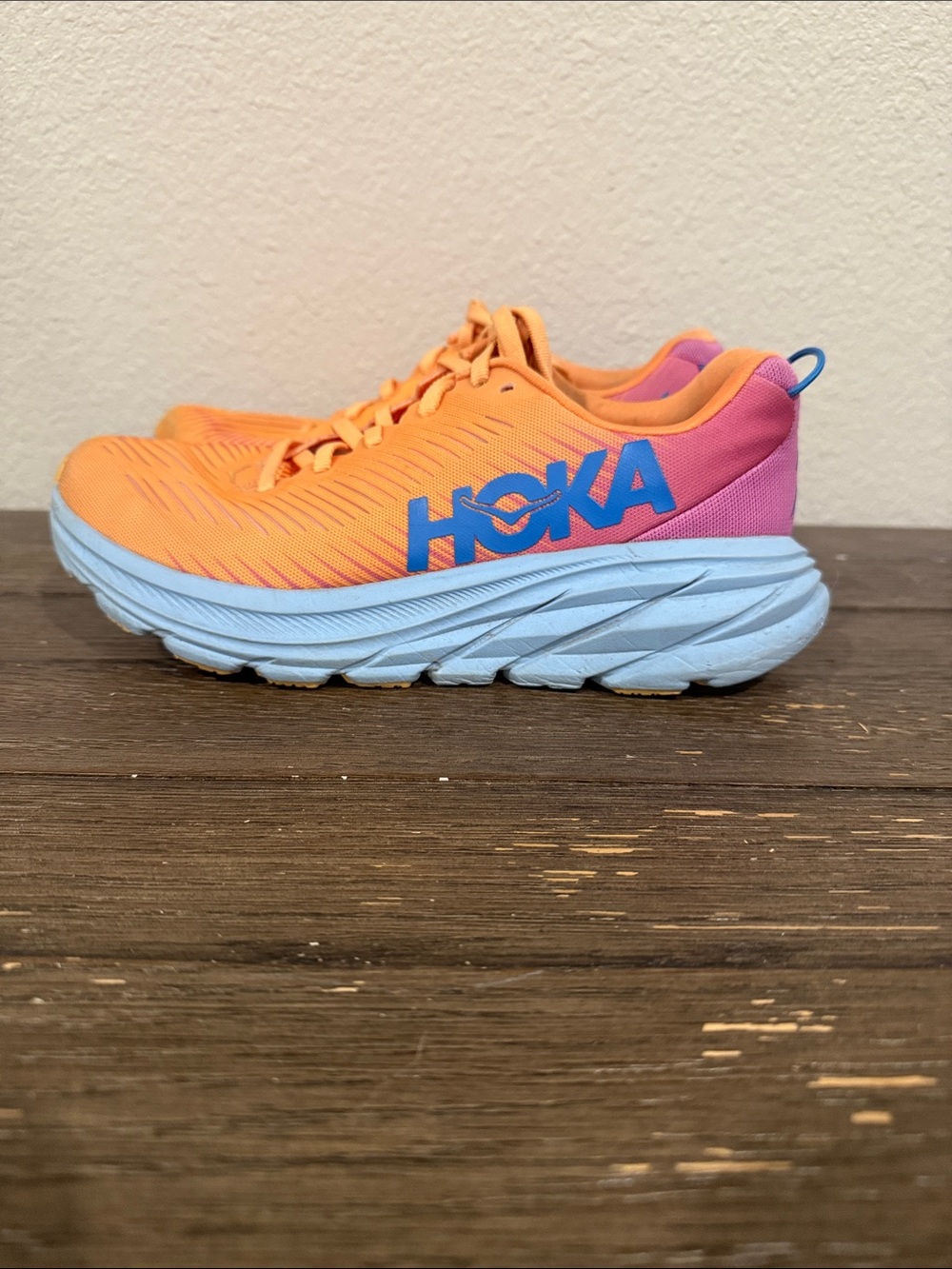 Hoka Women's Orange Pink Running Sneakers with Blue Logo